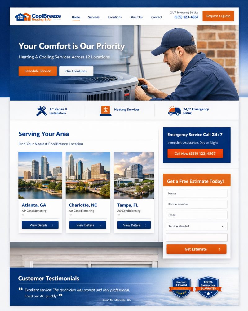 Regional HVAC company website (12 locations) project preview